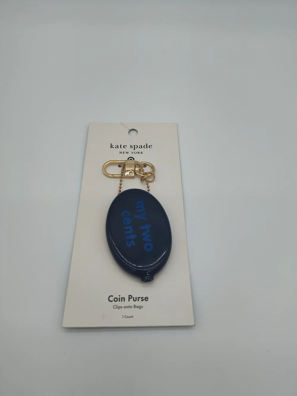 kate spade NEW YORK My Two Cents Coin Purse Bag Charm Blue Gold NWT